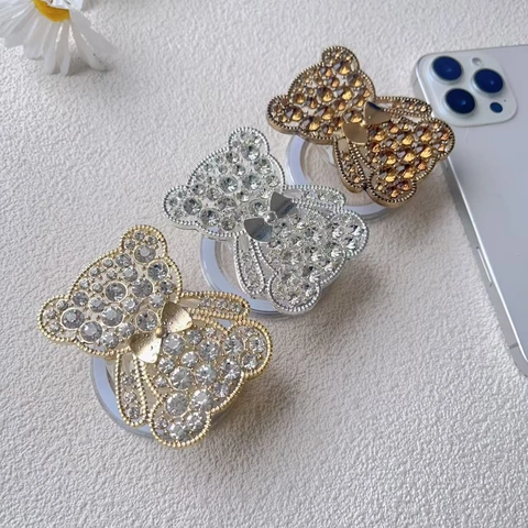 Supporto Magnetico Orso Strass Supporto Impugnatura Pieghevole Lega Di Zinco Compatibile Ricarica Magnetica