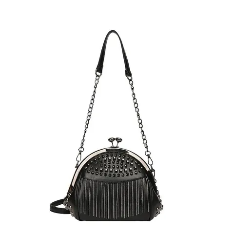 Borsa A Tracolla Retrò Da Donna In Pelle PU Con Borchie E Nappe Borsa A Mano Vintage Kiss Lock Punk Chic