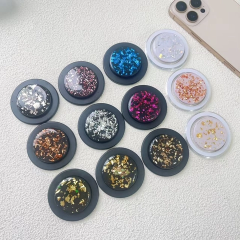 Supporto Magnetico Per Telefono Rotondo Foglia Oro Glitter Resina Supporto Scrivania Retrattile Per Smartphones Accessorio