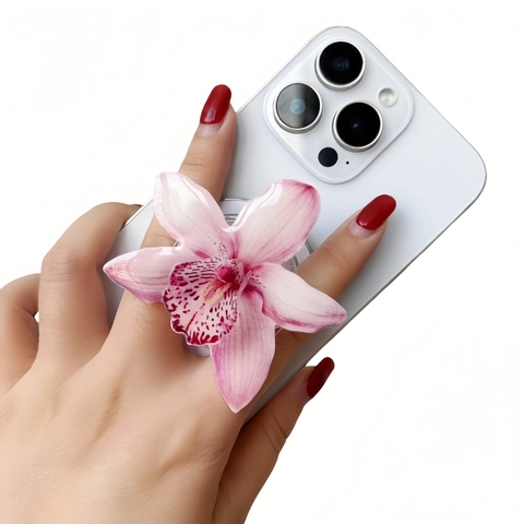 Supporto Per Telefono Fiore 3D Impugnatura Magnetica Acrilico Pieghevole Scrivania Giglio Orchidea Floreale Elegante