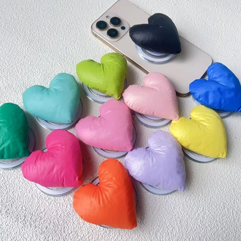 Heart Shaped Magnetic Phone Holder Fabric Padded 3D Soft Grip Desktop Stand Accessories Colorful