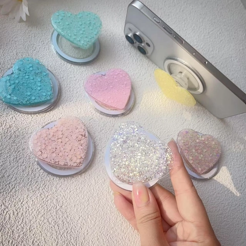Supporto Magnetico Per Telefono A Forma Di Cuore Glitter Paillettes Pieghevole Estensibile Presa Compatibile Con Smartphone
