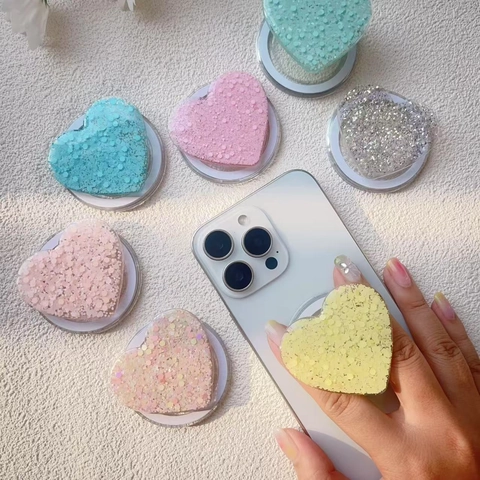 Supporto Magnetico Per Telefono A Forma Di Cuore Glitter Paillettes Pieghevole Estensibile Presa Compatibile Con Smartphone