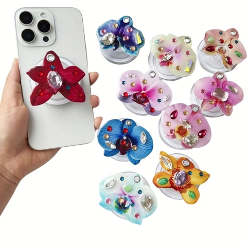 Supporto Magnetico Per Telefono Forma Orchidea Acrilico Strass Supporto Scrivania Retrattile Magnetico Smartphone