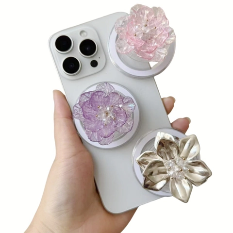 Soporte De Agarre Para Teléfono Flor Magnético Compatible Con MagSafe Plegable Resina Perla Artificial Accesorio Decorativo Para Teléfonos