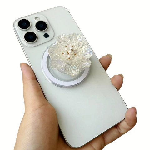 Soporte De Agarre Para Teléfono Flor Magnético Compatible Con MagSafe Plegable Resina Perla Artificial Accesorio Decorativo Para Teléfonos