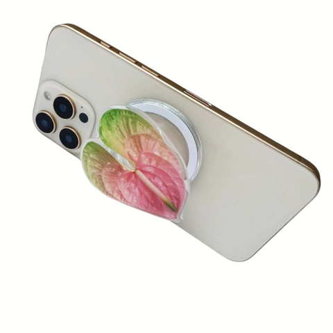 Acryl Handyhalterung Herzform Anthurium Blatt Blume Magnetisch Ausziehbar Desktop Ständer Ästhetisches Smartphone Zubehör
