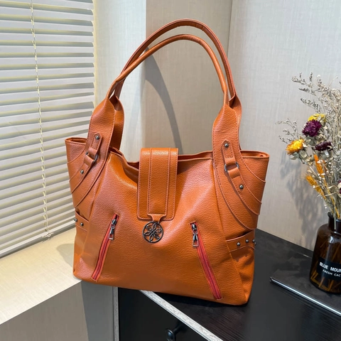 Grande Borsa Tote Da Donna In Pelle PU Con Grana Di Litchi Borsa A Tracolla Con Fibbia In Metallo A Fiori Retro