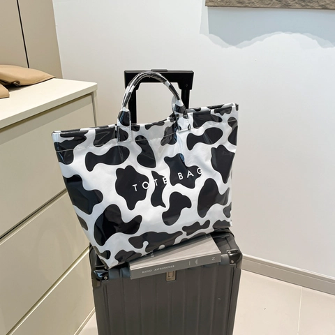 Large Capacity Tote Bag Leopard Zebra Cow Print Waterproof PVC Retro Shoulder Handbag Travel Vacation