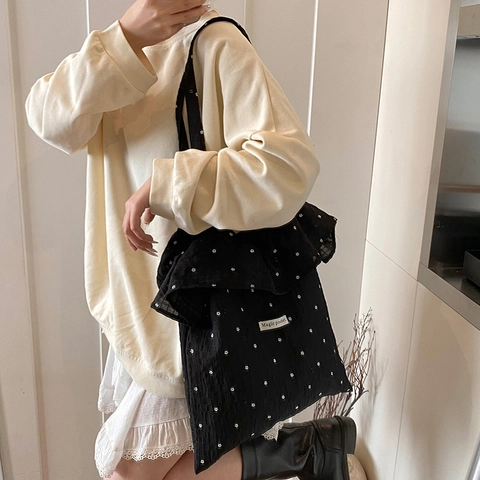 Sac Fourre-tout À Volants Imprimé Floral Grande Capacité Tissu Texturé Sac À Main Décontracté Style Doux Pour Femmes