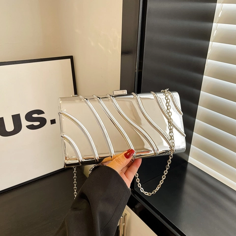 Borsa Da Sera Da Donna In Acrilico Con Motivo A Onde Rigida Crossbody Box Con Tracolla A Catena Per Festa