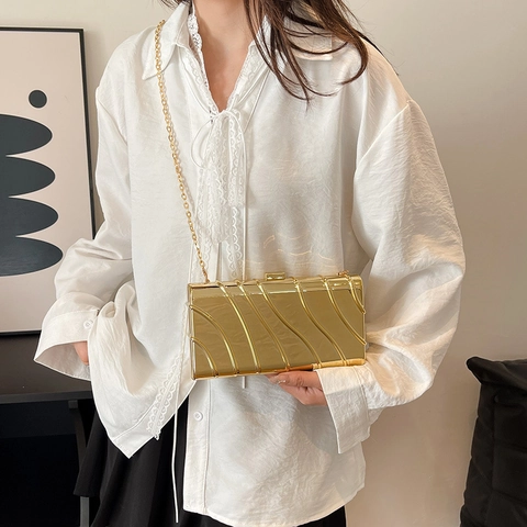 Borsa Da Sera Da Donna In Acrilico Con Motivo A Onde Rigida Crossbody Box Con Tracolla A Catena Per Festa