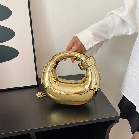 Borsa A Mano Rotonda Cava In Acrilico Borsa Da Sera Specchio Metallico Geometrico Catena Borsa A Tracolla Per Donna