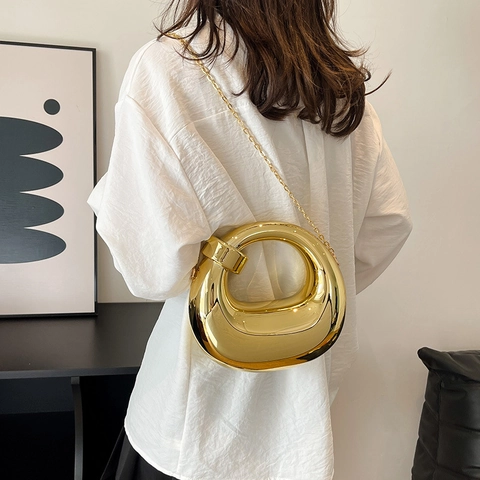 Borsa A Mano Rotonda Cava In Acrilico Borsa Da Sera Specchio Metallico Geometrico Catena Borsa A Tracolla Per Donna