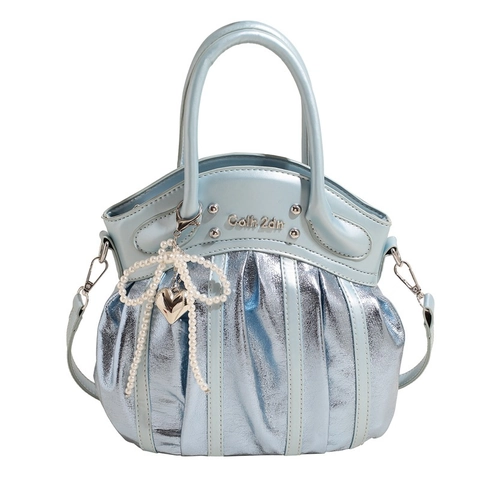 Borsa A Spalla Pieghettata Metallica Borsa A Mano In Pelle PU Arricciata Con Ciondolo Farfalla Di Künstliche Perle Chic Da Donna