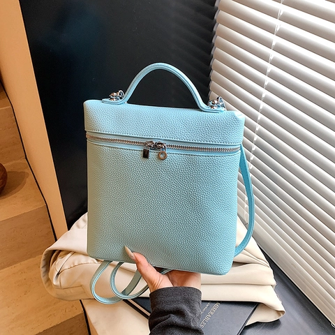 Mini Zaino Donna Moda Pelle PU Trama Litchi Quadrato Borsa A Mano Simpatico Ciondolo Cane Di Peluche Borsa A Tracolla