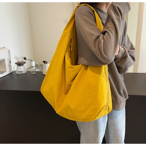 Nylon Hobo Umhängetasche Große Kapazität Plissiert Kordelzug Reißverschluss Tote Für Frauen Lässig Pendeln Japanischer Stil