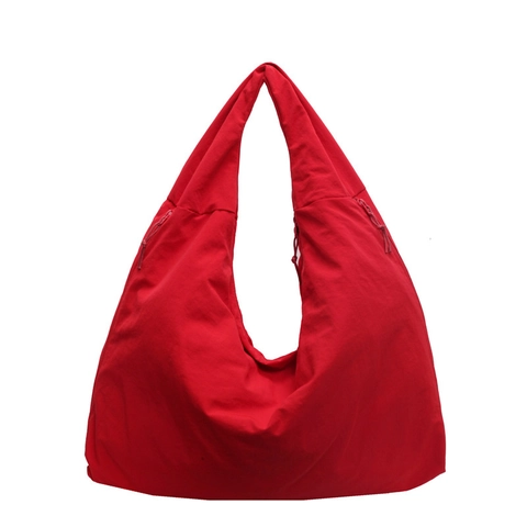 Slouchy Nylon Hobo Bag For Women Large Capacity Shoulder Tote With Drawstring Solid Color Casual Commuter Handbag Lightweight