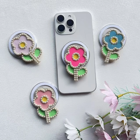 Supporto Magnetico Per Telefono Girasole Lega Zinco Acrilico Con Imitazione Perla Artificial Supporto Scrivania Estensibile