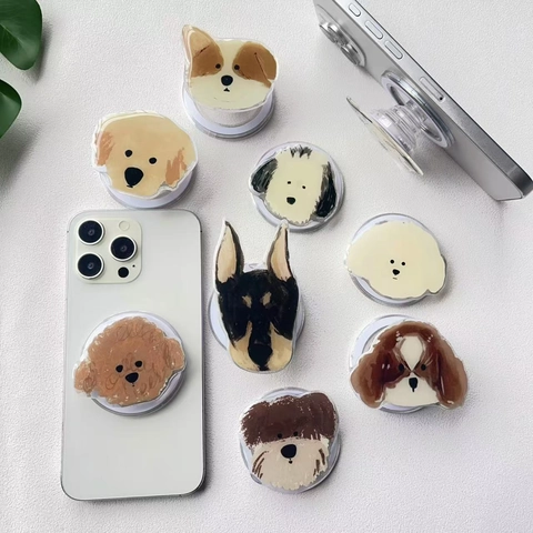 Soporte Magnético Para Teléfono Grip Tok Acrílico Ilustración Perro Telescópico Pintado A Mano Para Smartphone
