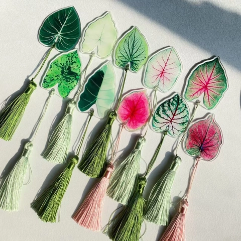 Acrylic Leaf Shape Bookmark Vintage Simulation Plant Vein Pendant With Tassel Gift For Book Lovers