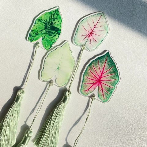 Acrylic Leaf Shape Bookmark Vintage Simulation Plant Vein Pendant With Tassel Gift For Book Lovers