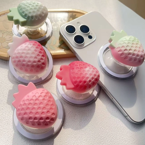 Supporto Magnetico Per Telefono Fragola Resina Sfumata Trama 3D Supporto Estensibile Per Smartphone Carino Decorativo