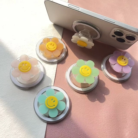 Supporto Per Telefono Magnetico Grip Tok Forma Di Fiore Viso Sorridente ABS TPU Pieghevole Telescopico Supporto Mobile