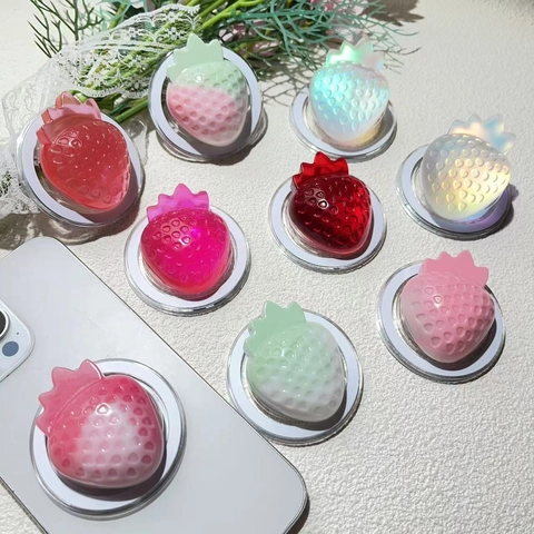 Support De Téléphone Magnétique Fraise 3D Résine Irisée Griptok Extensible Pour Téléphones Mobiles Accessoires De Fruits Mignons