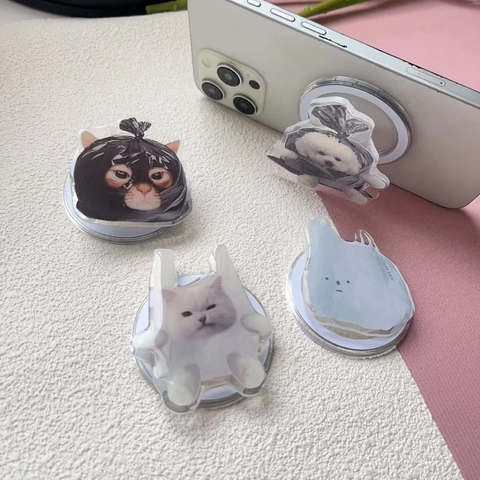 Supporto Magnetico Per Telefono Acrilico Simpatico Gatto Cane In Sacco Della Spazzatura Magnete Forte Grip Espandibile Stand
