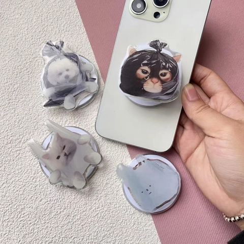 Supporto Magnetico Per Telefono Acrilico Simpatico Gatto Cane In Sacco Della Spazzatura Magnete Forte Grip Espandibile Stand