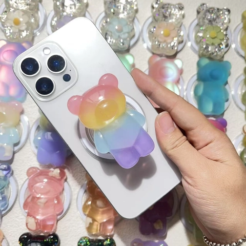 Magnetic Phone Grip Gummy Bear Shape Resin Gradient Color Collapsible Finger Holder Stand For Smartphone Magnetic Compatible Cute