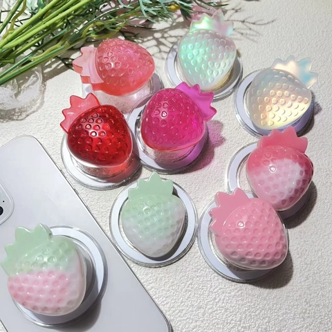 Support De Téléphone Magnétique Fraise 3D Résine Irisée Griptok Extensible Pour Téléphones Mobiles Accessoires De Fruits Mignons