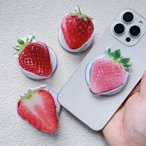 Impugnatura Magnetica Per Telefono Simpatica Forma Fragola Acrilico Pieghevole Retrattile Supporto Da Tavolo Per Smartphone