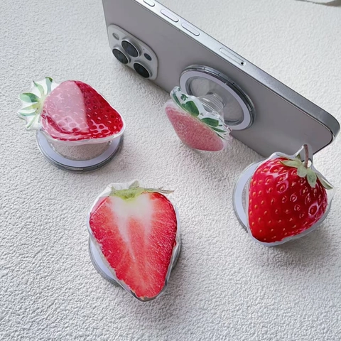 Impugnatura Magnetica Per Telefono Simpatica Forma Fragola Acrilico Pieghevole Retrattile Supporto Da Tavolo Per Smartphone