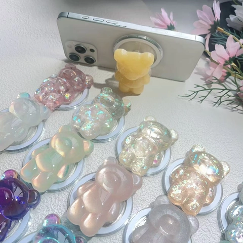3D Cartoon Bär Magnetischer Handygriff Ständer Harz Laser Holographisch Expandierbare Faltbare Desktop Halterung Universal