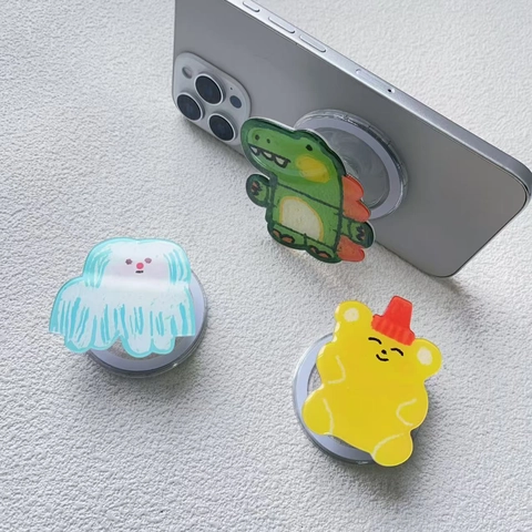 Cartoon Animal Magnetic Phone Holder Expandable Airbag Stand Acrylic N52 Magnet Folding Grip Desk Accessory Cute Dinosaur Bear