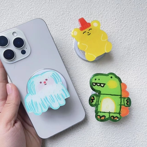 Cartoon Animal Magnetic Phone Holder Expandable Airbag Stand Acrylic N52 Magnet Folding Grip Desk Accessory Cute Dinosaur Bear