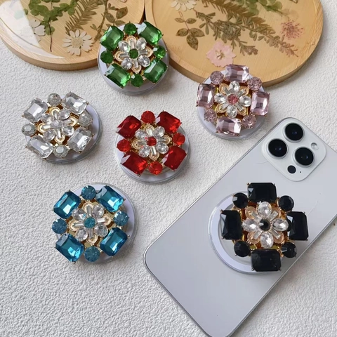 Soporte Magnético Para Teléfono De Lujo Con Flor De Cristal Y Aleación Soporte Plegable Extensible Para Fundas Magnéticas