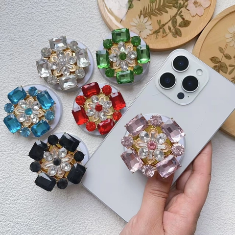 Soporte Magnético Para Teléfono De Lujo Con Flor De Cristal Y Aleación Soporte Plegable Extensible Para Fundas Magnéticas