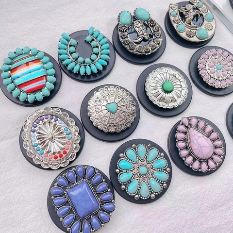 Magnetic Phone Holder Bohemian Western Turquoise Alloy Retro Foldable Telescopic Phone Grip Magnetic Socket Stand