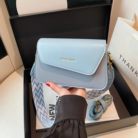 Women Small Square Shoulder Bag PU Leather Woven Stitching Flap Crossbody Purse Versatile Straps Geometric Wide Strap Retro Minimalist
