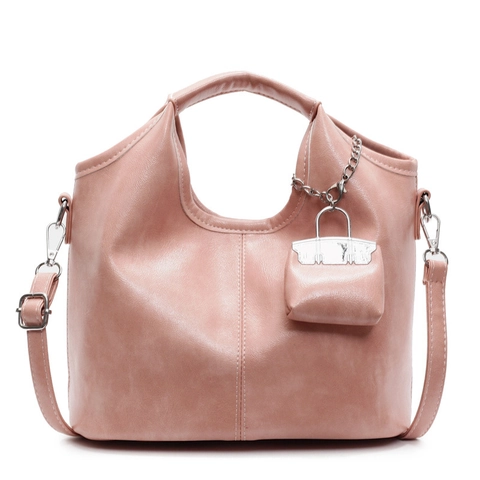 Bolso De Mano De Mujer En Cuero PU Brillante Con Mini Colgante De Bolsa Decorativa Retro Bolso Bandolera De Gran Capacidad