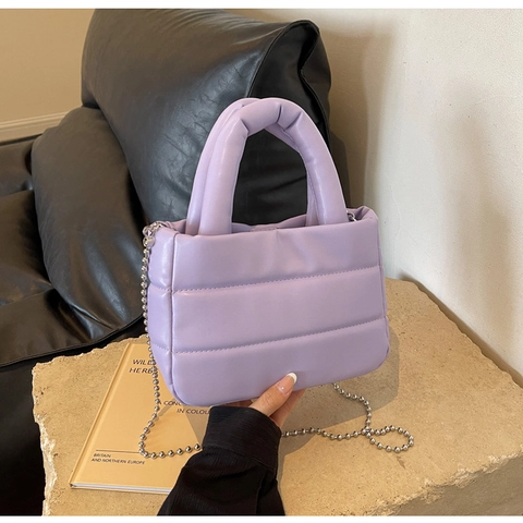 Trendy Damen Gesteppt Puffig Schultertasche PU Leder Handtasche Mit Silber Metall Kugelkette Vielseitig Minimalistisch Crossbody Tasche Alltag