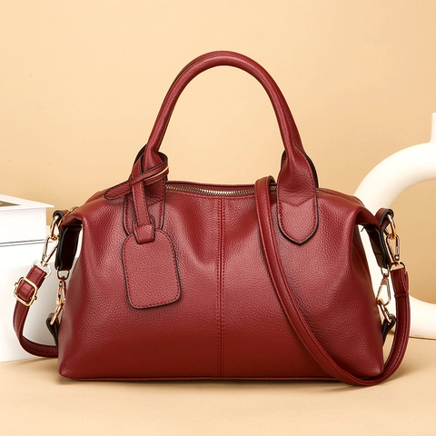 Litchi Grain PU Leather Handbag Large Capacity Retro Shoulder Crossbody Bag For Women Daily Simple Elegant