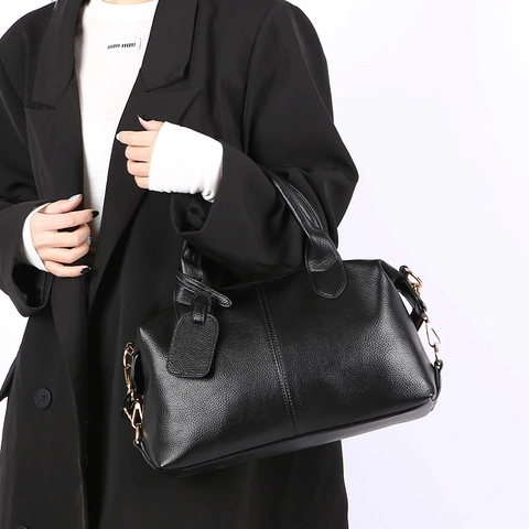 Litchi Grain PU Leather Handbag Large Capacity Retro Shoulder Crossbody Bag For Women Daily Simple Elegant