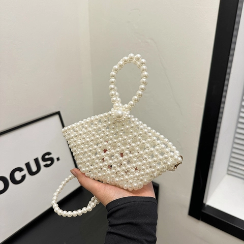 Künstliche Perle Künstliche Perlenhandtasche Handgefertigte Umhängetasche Eimer Tasche Eleganter Stil Damen