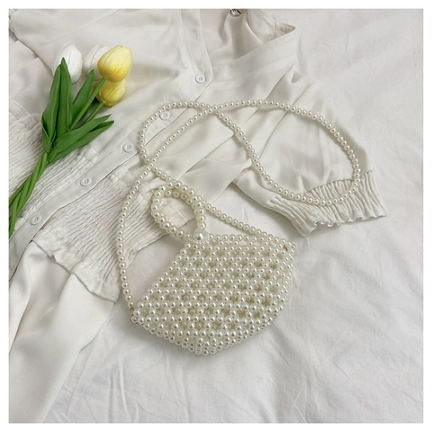 Künstliche Perle Künstliche Perlenhandtasche Handgefertigte Umhängetasche Eimer Tasche Eleganter Stil Damen