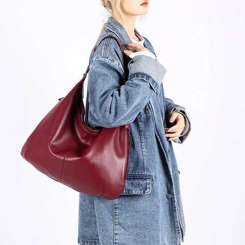Geräumige Hobo-Tasche Aus PU-Leder Mit Litchi-Struktur Für Damen Minimalistische Schultertasche Für Den Alltag