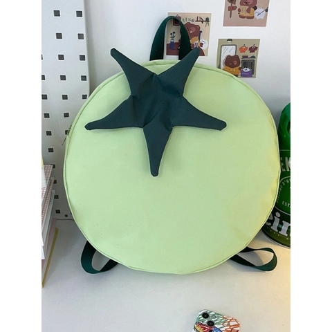 Zaino Rotondo Forma Pomodoro Nylon Tessuto Composito Leggero Cartone Animato Borsa Verdura Per Donne Studenti Novità